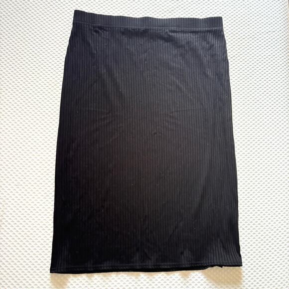 Eileen Fisher Tencel Stretch Rib Skirt XL Black Pull On Capsule Comfy Travel - Picture 2 of 5